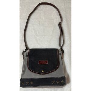 Sixtease Canvas Leather Crossbody Bag Stars Brown Gray Adjustable Strap